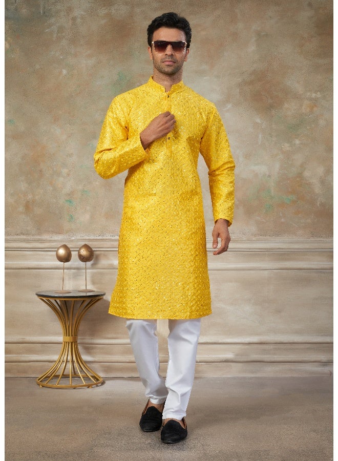OUTLUK Yellow Cotton Kurta Pajama for Men - Image 1